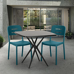 Ahd Amazing Home Design Ensemble 2 Chaises Design Moderne Table Carrée Noire 70x70cm Larum Dark, Couleur: Bleu