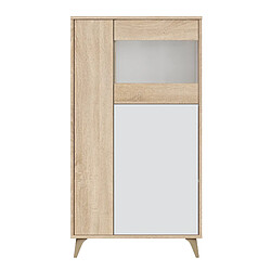 Pegane Armoire meuble de rangement vitrine en mélamine coloris chêne Canadian blanc artik - Hauteur 142 x Longueur 77 cm x Profondeur 33 cm