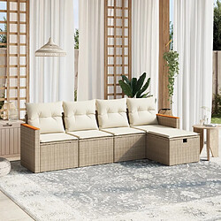 Maison Chic Salon de jardin avec coussins 5 pcs, Ensemble Tables et chaises de jardin,, Ensemble Tables et chaises de jardin, beige résine tressée -GKD431476