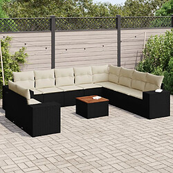 vidaXL Salon de jardin 11 pcs avec coussins noir résine tressée