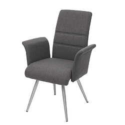 Mendler 2x chaise de salle à manger HWC-G55, avec accoudoirs, tissu, acier inoxydable brossé ~ gris