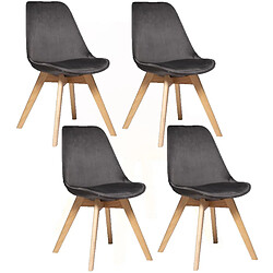 Toilinux Lot de 4 Chaises effet velours Baya - Gris