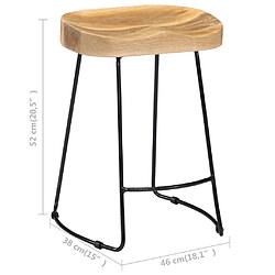 vidaXL Tabourets de bar Gavin lot de 2 bois de manguier solide pas cher