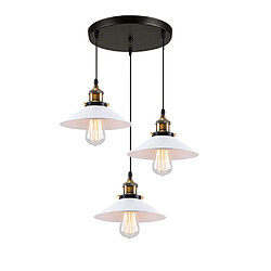 Stoex Suspension Luminaire Industrielle Vintage en Métal Fer , Rétro Lustre Lampe Plafonnier Corde Ajustable pour Cuisine Salle à Manger Salon Bar, Blanc pas cher