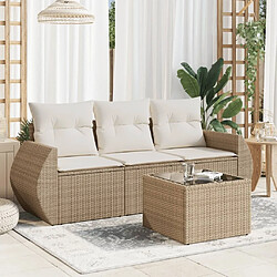 Maison Chic Salon de jardin avec coussins 4 pcs | Ensemble de Table et chaises | Mobilier d'Extérieur beige résine tressée -GKD80310