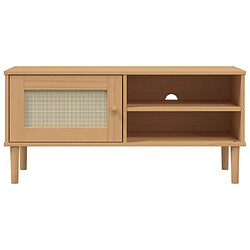 Maison Chic Meuble TV scandinave - Banc TV pour salon SENJA aspect rotin marron 106x40x49cm bois massif pin -MN55579 pas cher