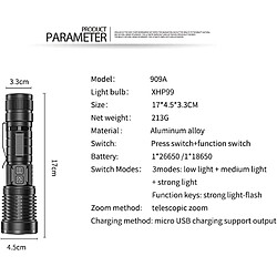 BESTA Super lumineux 10000 lumens xhp99 LED TORCH, lampe de poche LED USB zoomable et étanche Lantern 3 modes Torches à main imperméables à la randonnée d'urgence en camping