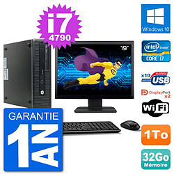 PC HP 800 G1 Ecran 19" Core i7-4790 RAM 32Go Disque 1To Windows 10 Wifi - Occasion