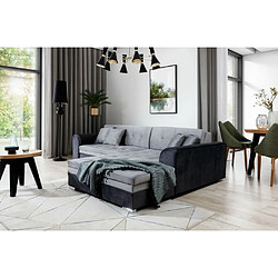 Acheter VENESETTI Canapé d'angle convertible en tissu velours gris et noir Luxe, 5 places, angle droit (vu de face), SOHO VELOURS