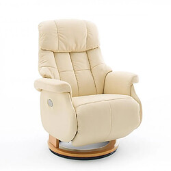 Inside 75 Fauteuil relax électrique PABLO assise confortable en cuir crème piétement bois naturel