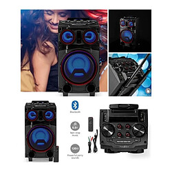 NEDIS SONO PORTABLE 200W SUR BATTERIE /SD/USB/BT/MP3 LEDS RGB + Tél + fonction REC et entrée MICRO pour la fête en KARAOKE séminaires écol 