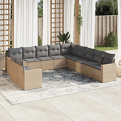 vidaXL Salon de jardin 11 pcs avec coussins beige résine tressée 