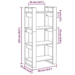 vidaXL Bibliothèque/Séparateur de pièce Noir 60x35x125 cm Bois massif pas cher