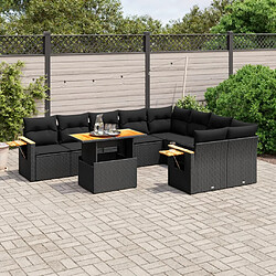 vidaXL Salon de jardin 10 pcs avec coussins noir résine tressée