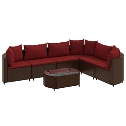 vidaXL Salon de jardin avec coussins 7 pcs marron résine tressée