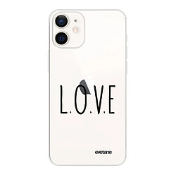 Coque iPhone 12 mini souple transparente L.O.V.E Motif Ecriture Tendance Evetane