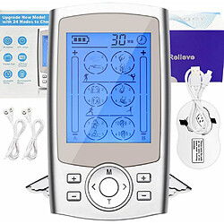 Tens Stimulateur musculaire 36 modes électriques EMS Acupuncture Massage corporel Thérapie numérique Machine amincissante Électrostimulateur double canal avec 10 coussinets anti-poussière - argent