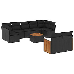 vidaXL Salon de jardin 10 pcs avec coussins noir résine tressée