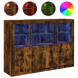 Maison Chic Lot de 3 Commode Buffet - Meuble de rangements avec lumières LED chêne fumé bois d'ingénierie -GKD57735