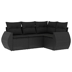 vidaXL Salon de jardin 4 pcs avec coussins noir résine tressée