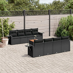 vidaXL Salon de jardin 9 pcs avec coussins noir résine tressée