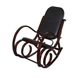 Decoshop26 Fauteuil à bascule rocking chair en bois foncé assise en cuir noir FAB04010