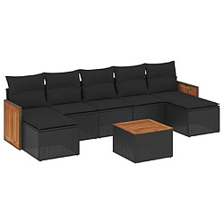 vidaXL Salon de jardin 8 pcs avec coussins noir résine tressée