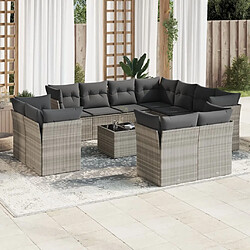 vidaXL Salon de jardin avec coussins 12 pcs gris clair résine tressée