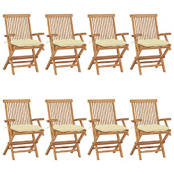 vidaXL Chaises de jardin et coussins blanc crème lot de 8 Teck massif