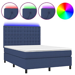 vidaXL Sommier à lattes de lit et matelas et LED Bleu 140x190 cm Tissu