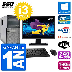 PC Tour Dell 990 Ecran 27" Intel Core i3-2120 RAM 16Go SSD 240Go Windows 10 Wifi · Occasion 