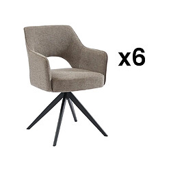 Vente-Unique Lot de 6 chaises pivotantes avec accoudoirs en tissu et métal noir - Taupe - KONYA