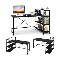 Helloshop26 Bureau d'angle réversible avec étagère rangement table ordinateur en forme l avec bibliothèque 148 x 100 x 90 cm noir 20_0005651