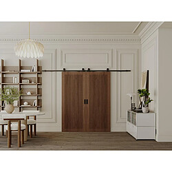 Avis Vente-Unique Porte coulissante double avec système en applique en MDF et bois naturel foncé - 2 x H205 x L93 cm - SANDORA