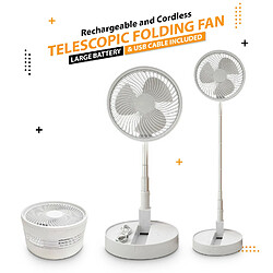 Avis (Blanc) Ventilateur Sans Fil Ventilateur Rechargeable Portable Pliable Télescopique de Refroidissement Sans Fil