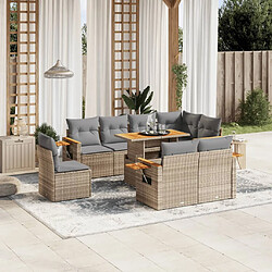 vidaXL Salon de jardin avec coussins 9 pcs beige résine tressée