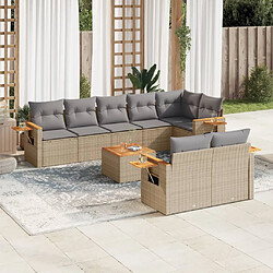 vidaXL Salon de jardin avec coussins 9 pcs beige résine tressée 