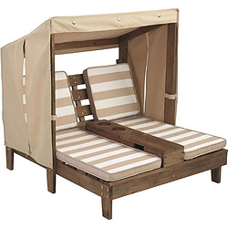 KidKraft Double Chaise longue enfant avec porte-gobelets blanc et beige.