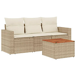 vidaXL Salon de jardin avec coussins 4 pcs beige résine tressée