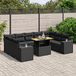 Maison Chic Salon de jardin 10 pcs avec coussins, Ensemble Tables et chaises d'extérieur noir résine tressée -GKD549605