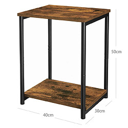 Helloshop26 Petites tables d'appoint lot de 2 tables de chevet tables basses bout de canapé avec étagère cadre acier pour salon chambre style industriel 50 cm marron rustique et noir 12_0002379