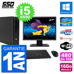 PC HP EliteDesk 800 G2 SFF Ecran 27" i5-6500 RAM 16Go SSD 480Go Windows 10 Wifi - Occasion