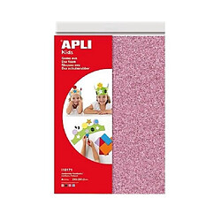 APLI Pochette 4 feuilles de mousse caoutchouc - Noir, rose, bleu et blanc a paillettes