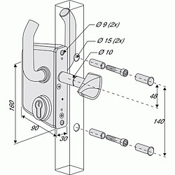 Locinox Serrure pour portail coulissant gris alu pour tube de 40 mm