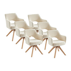 Vente-Unique Lot de 6 chaises pivotantes avec accoudoirs en tissu et chêne - Crème - KONYA