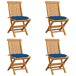 vidaXL Chaises de jardin et coussins bleu lot de 4 Bois de teck massif 