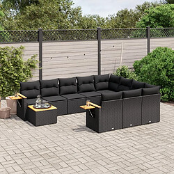 Maison Chic Salon de jardin 11 pcs avec coussins, Ensemble Tables et chaises d'extérieur noir résine tressée -GKD840536