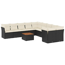 vidaXL Salon de jardin 11 pcs avec coussins noir résine tressée