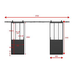 Acheter Vente-Unique Porte coulissante double atelier avec système en applique - Noir et verre trempé - 2 x H205 x L83 cm - ARTISTO II