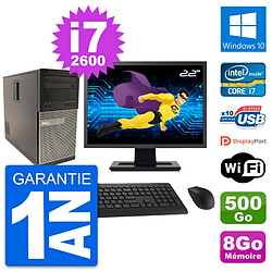 PC Tour Dell 790 MT Ecran 22" Intel i7-2600 RAM 8Go Disque 500Go Windows 10 Wifi · Occasion 